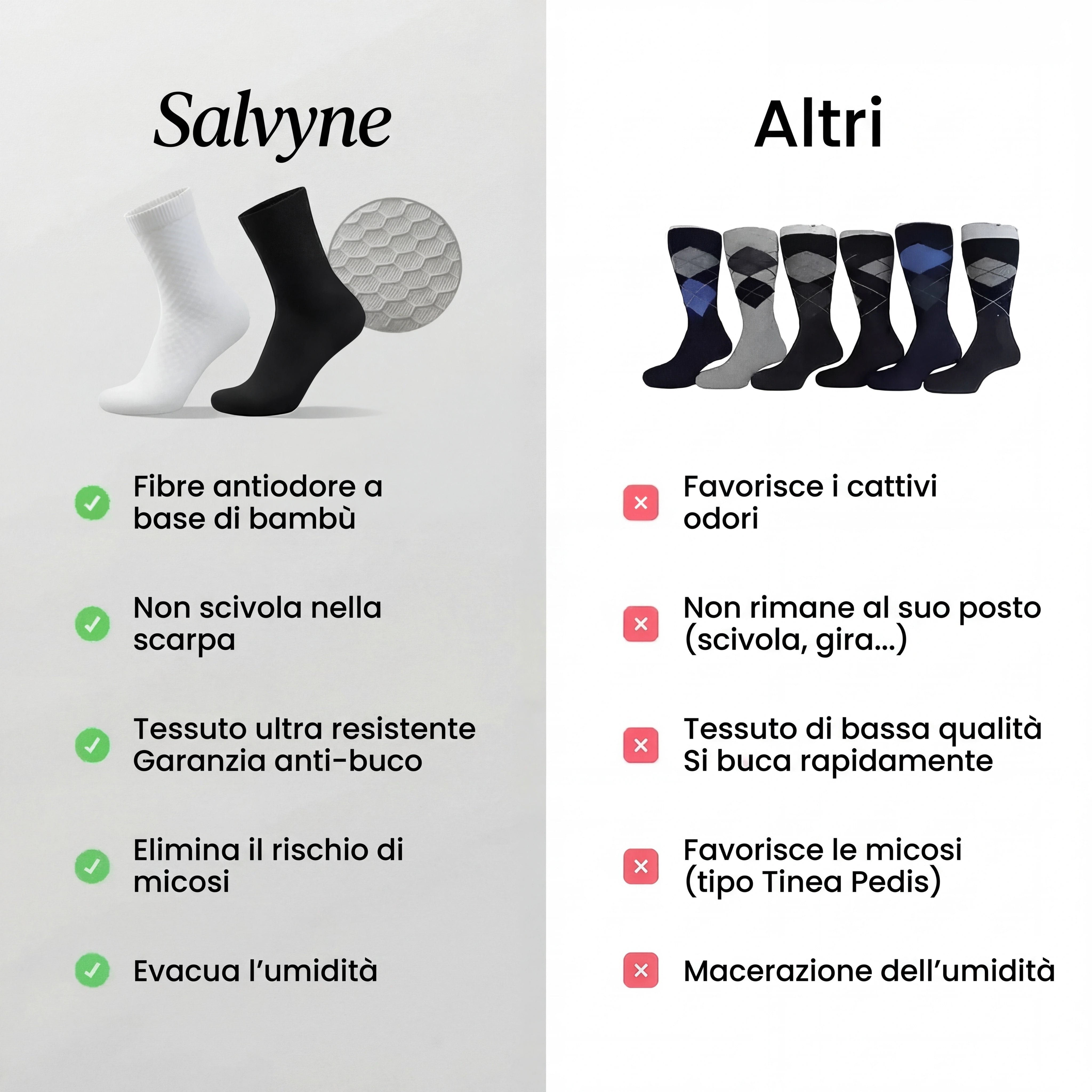 CALZINI SALVYNE A MEZZA GAMBA IN FIBRA DI BAMBÙ PREMIUM